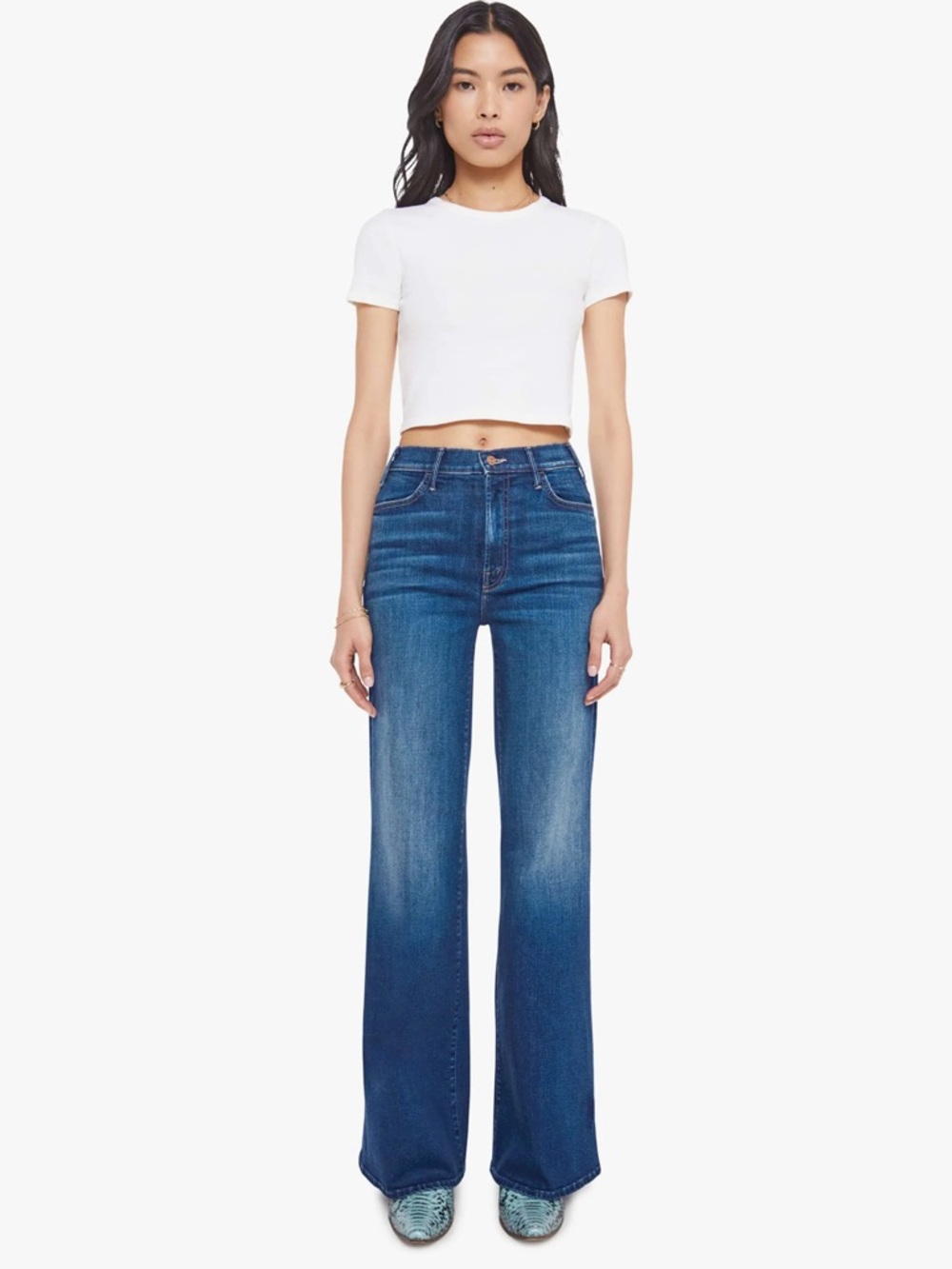 MOTHER Women's Dark Blue High-Rise Flare Jeans